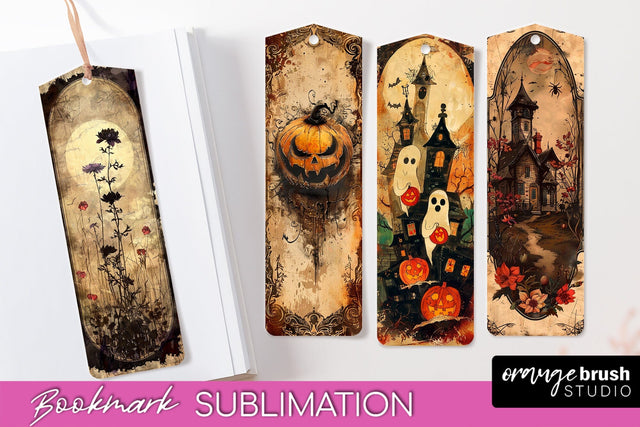 Vintage Halloween Bookmark - Printable Scrapbook Bookmarks Sublimation OrangeBrushStudio 