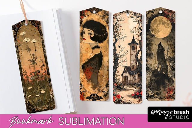 Vintage Halloween Bookmark - Printable Scrapbook Bookmarks Sublimation OrangeBrushStudio 