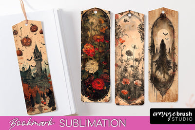 Vintage Halloween Bookmark - Printable Scrapbook Bookmarks Sublimation OrangeBrushStudio 