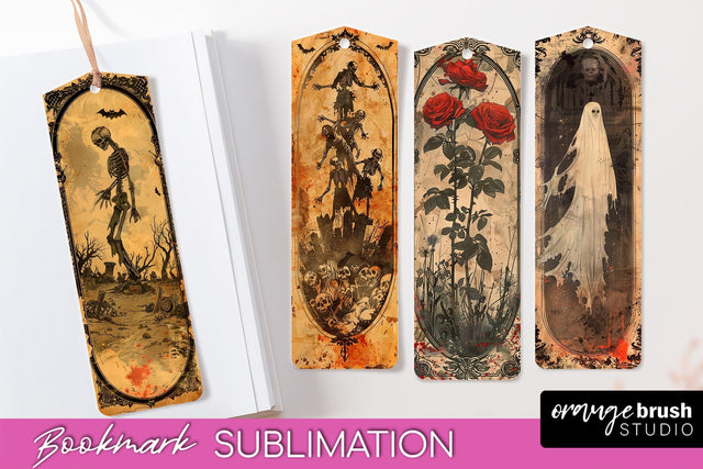 Vintage Halloween Bookmark - Printable Scrapbook Bookmarks Sublimation OrangeBrushStudio 