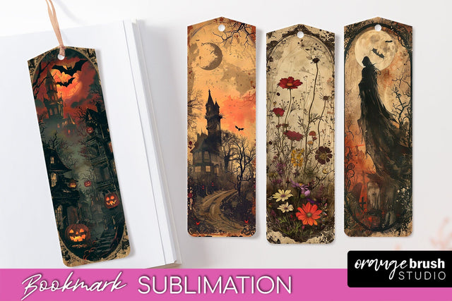 Vintage Halloween Bookmark - Printable Scrapbook Bookmarks Sublimation OrangeBrushStudio 