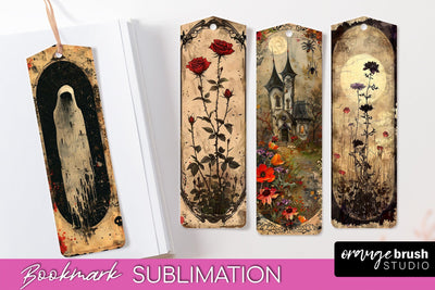 Vintage Halloween Bookmark - Printable Scrapbook Bookmarks Sublimation OrangeBrushStudio 