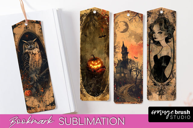 Vintage Halloween Bookmark - Printable Scrapbook Bookmarks Sublimation OrangeBrushStudio 
