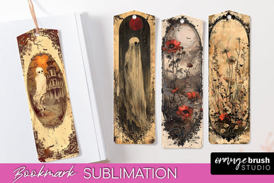 Vintage Halloween Bookmark - Printable Scrapbook Bookmarks Sublimation OrangeBrushStudio 