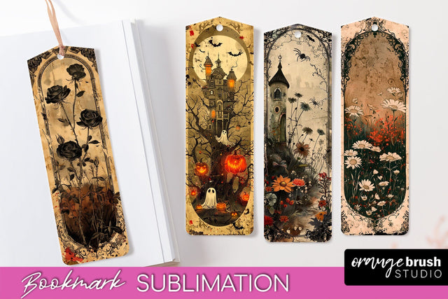 Vintage Halloween Bookmark - Printable Scrapbook Bookmarks Sublimation OrangeBrushStudio 