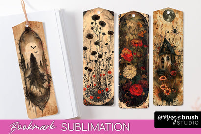 Vintage Halloween Bookmark - Printable Scrapbook Bookmarks Sublimation OrangeBrushStudio 