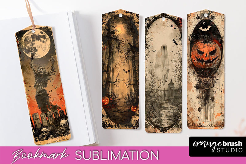 Vintage Halloween Bookmark - Printable Scrapbook Bookmarks Sublimation OrangeBrushStudio 
