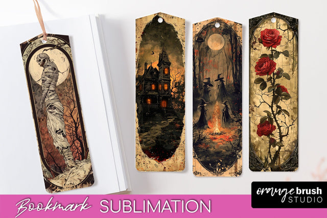 Vintage Halloween Bookmark - Printable Scrapbook Bookmarks Sublimation OrangeBrushStudio 