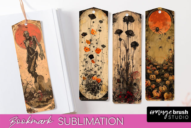 Vintage Halloween Bookmark - Printable Scrapbook Bookmarks Sublimation OrangeBrushStudio 