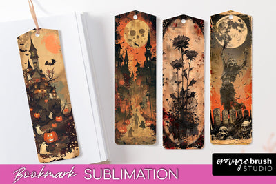Vintage Halloween Bookmark - Printable Scrapbook Bookmarks Sublimation OrangeBrushStudio 