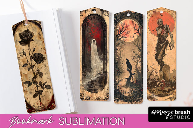 Vintage Halloween Bookmark - Printable Scrapbook Bookmarks Sublimation OrangeBrushStudio 