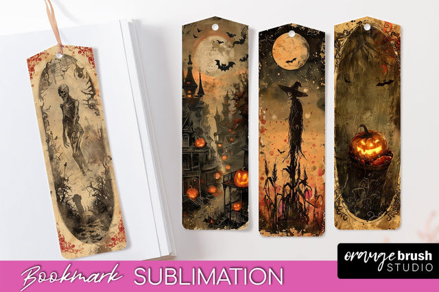 Vintage Halloween Bookmark - Printable Scrapbook Bookmarks Sublimation OrangeBrushStudio 