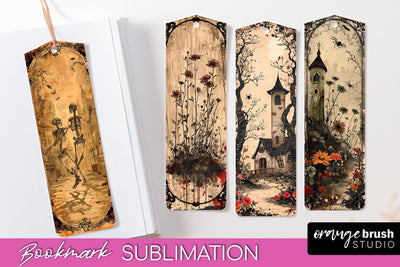Vintage Halloween Bookmark - Printable Scrapbook Bookmarks Sublimation OrangeBrushStudio 