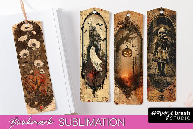 Vintage Halloween Bookmark - Printable Scrapbook Bookmarks Sublimation OrangeBrushStudio 