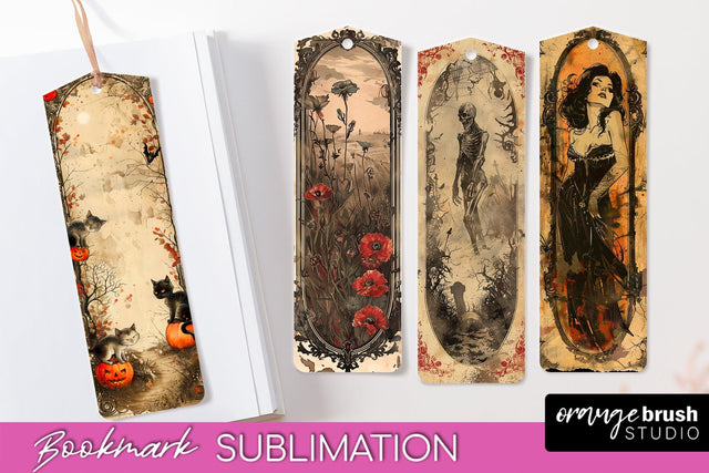 Vintage Halloween Bookmark - Printable Scrapbook Bookmarks Sublimation OrangeBrushStudio 