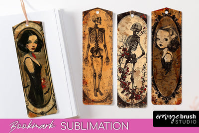 Vintage Halloween Bookmark - Printable Scrapbook Bookmarks Sublimation OrangeBrushStudio 