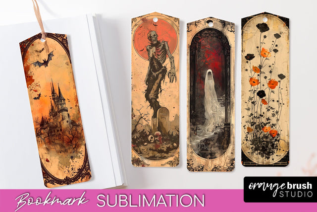 Vintage Halloween Bookmark - Printable Scrapbook Bookmarks Sublimation OrangeBrushStudio 