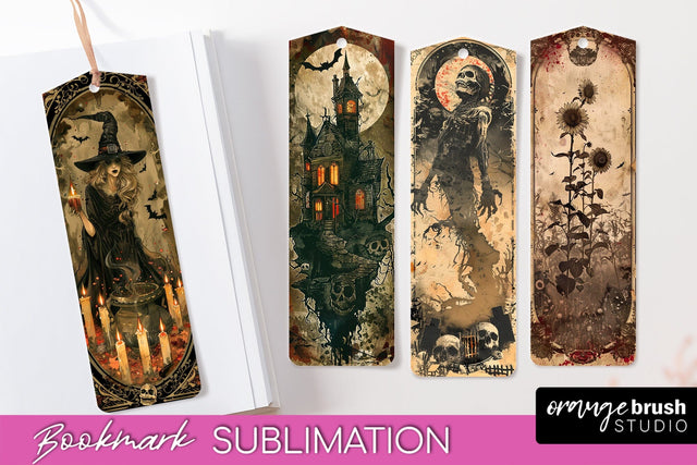 Vintage Halloween Bookmark - Printable Scrapbook Bookmarks Sublimation OrangeBrushStudio 