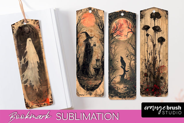 Vintage Halloween Bookmark - Printable Scrapbook Bookmarks Sublimation OrangeBrushStudio 