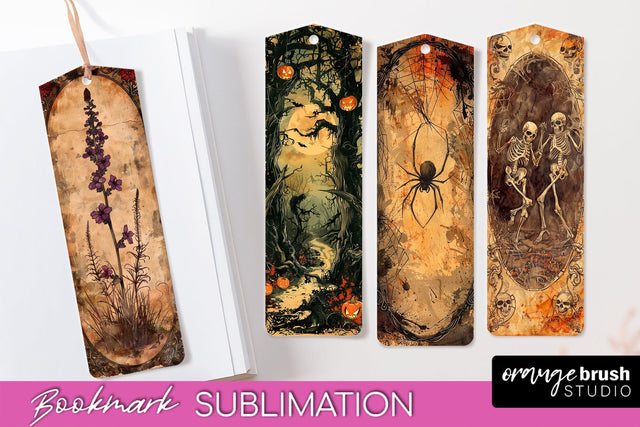 Vintage Halloween Bookmark - Printable Scrapbook Bookmarks Sublimation OrangeBrushStudio 