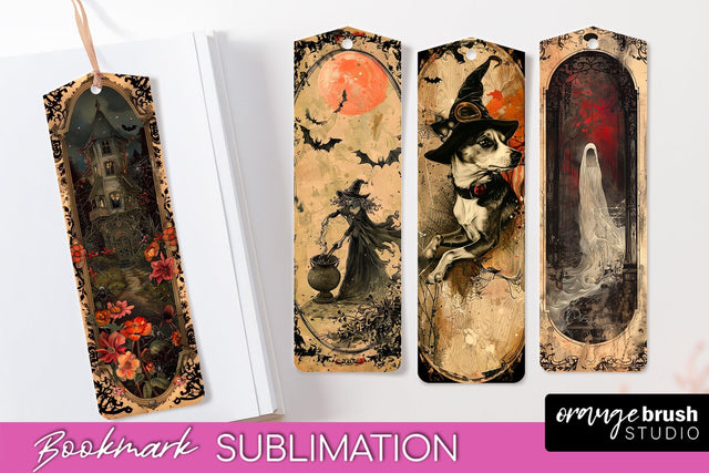 Vintage Halloween Bookmark - Printable Scrapbook Bookmarks Sublimation OrangeBrushStudio 