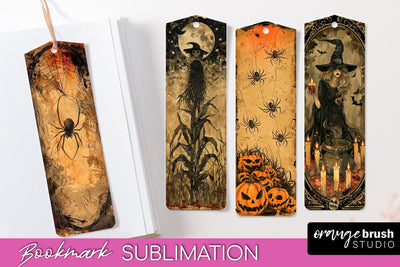 Vintage Halloween Bookmark - Printable Scrapbook Bookmarks Sublimation OrangeBrushStudio 