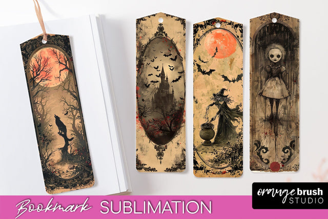 Vintage Halloween Bookmark - Printable Scrapbook Bookmarks Sublimation OrangeBrushStudio 
