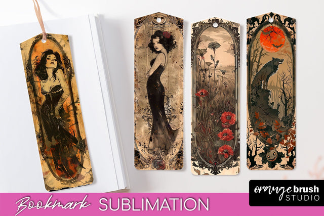 Vintage Halloween Bookmark - Printable Scrapbook Bookmarks Sublimation OrangeBrushStudio 