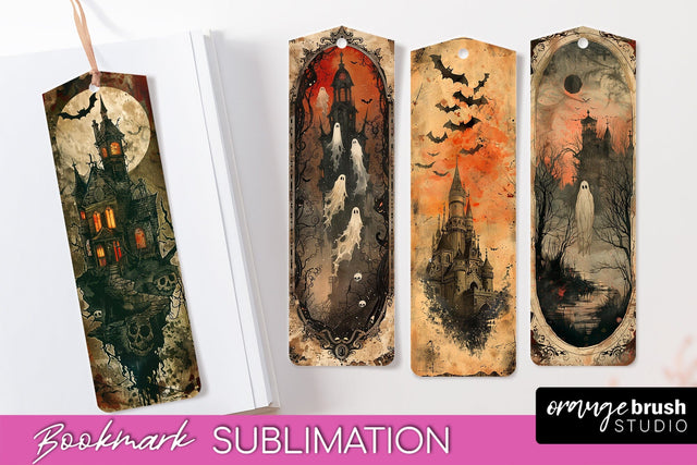 Vintage Halloween Bookmark - Printable Scrapbook Bookmarks Sublimation OrangeBrushStudio 