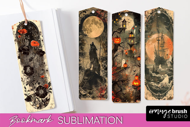 Vintage Halloween Bookmark - Printable Scrapbook Bookmarks Sublimation OrangeBrushStudio 