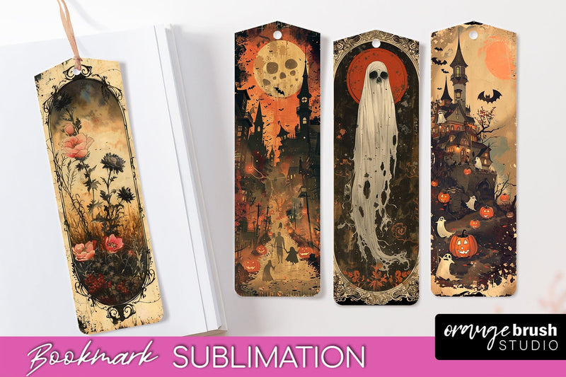 Vintage Halloween Bookmark - Printable Scrapbook Bookmarks Sublimation OrangeBrushStudio 