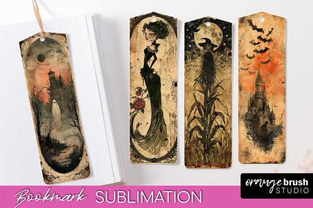 Vintage Halloween Bookmark - Printable Scrapbook Bookmarks Sublimation OrangeBrushStudio 