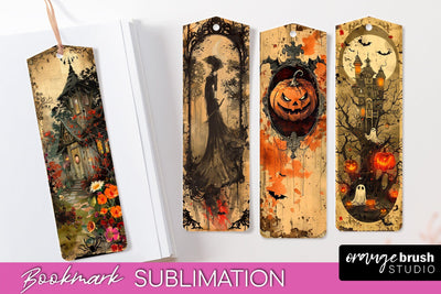 Vintage Halloween Bookmark - Printable Scrapbook Bookmarks Sublimation OrangeBrushStudio 