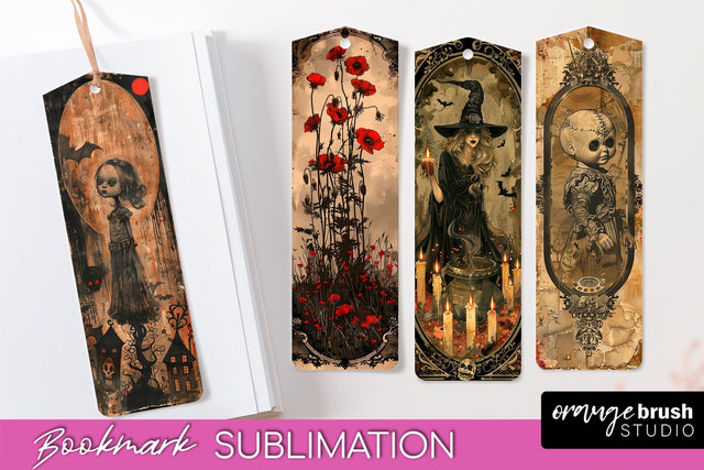 Vintage Halloween Bookmark - Printable Scrapbook Bookmarks Sublimation OrangeBrushStudio 