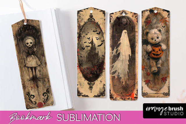 Vintage Halloween Bookmark - Printable Scrapbook Bookmarks Sublimation OrangeBrushStudio 