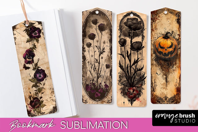 Vintage Halloween Bookmark - Printable Scrapbook Bookmarks Sublimation OrangeBrushStudio 