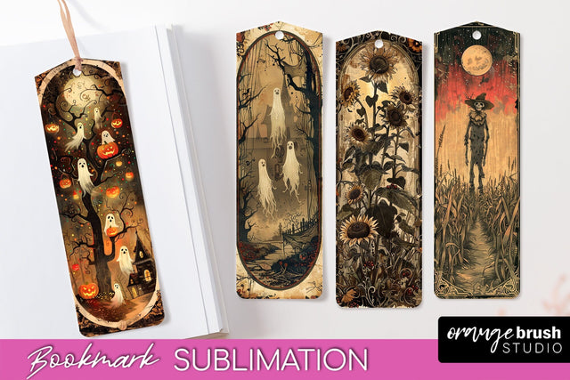 Vintage Halloween Bookmark - Printable Scrapbook Bookmarks Sublimation OrangeBrushStudio 