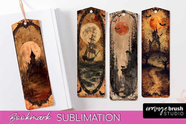 Vintage Halloween Bookmark - Printable Scrapbook Bookmarks Sublimation OrangeBrushStudio 