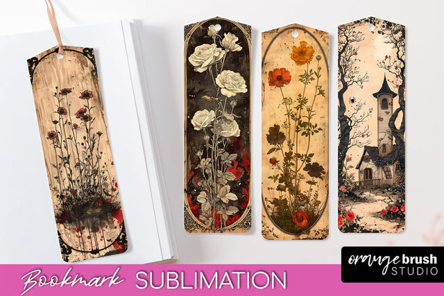 Vintage Halloween Bookmark - Printable Scrapbook Bookmarks Sublimation OrangeBrushStudio 