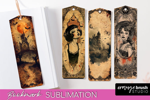 Vintage Halloween Bookmark - Printable Scrapbook Bookmarks Sublimation OrangeBrushStudio 