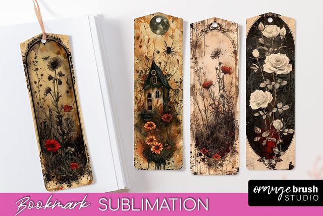 Vintage Halloween Bookmark - Printable Scrapbook Bookmarks Sublimation OrangeBrushStudio 