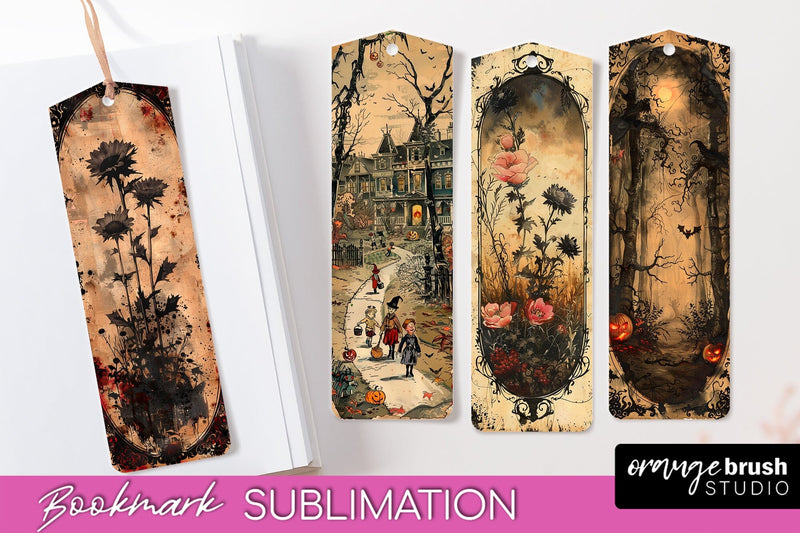 Vintage Halloween Bookmark - Printable Scrapbook Bookmarks Sublimation OrangeBrushStudio 