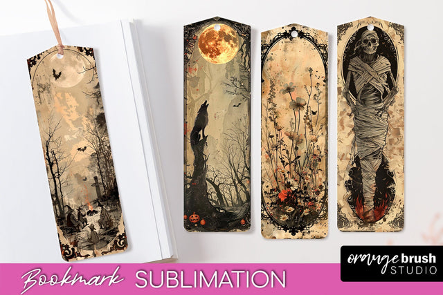 Vintage Halloween Bookmark - Printable Scrapbook Bookmarks Sublimation OrangeBrushStudio 