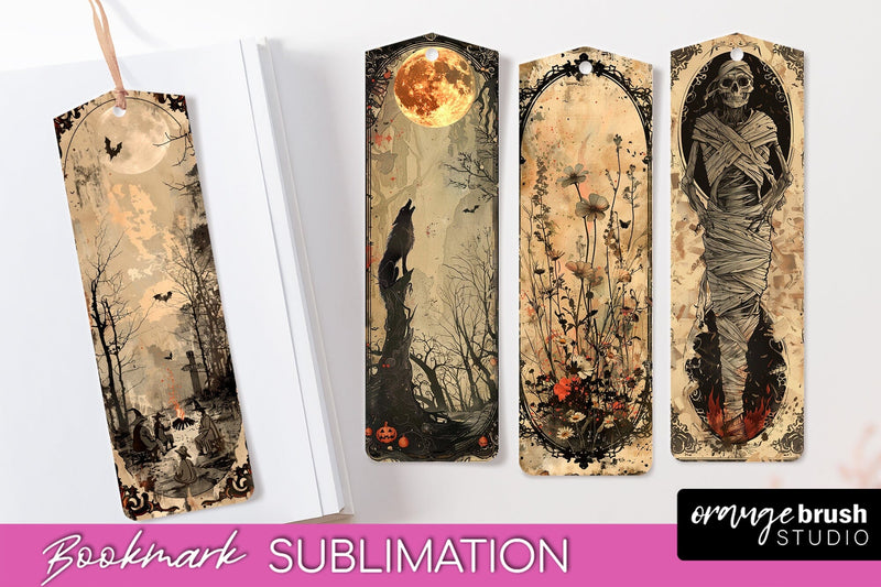 Vintage Halloween Bookmark - Printable Scrapbook Bookmarks Sublimation OrangeBrushStudio 
