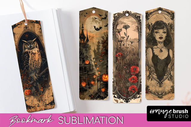 Vintage Halloween Bookmark - Printable Scrapbook Bookmarks Sublimation OrangeBrushStudio 