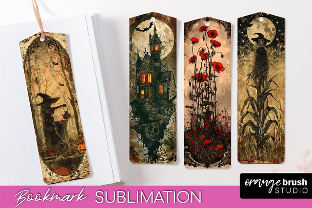Vintage Halloween Bookmark - Printable Scrapbook Bookmarks Sublimation OrangeBrushStudio 