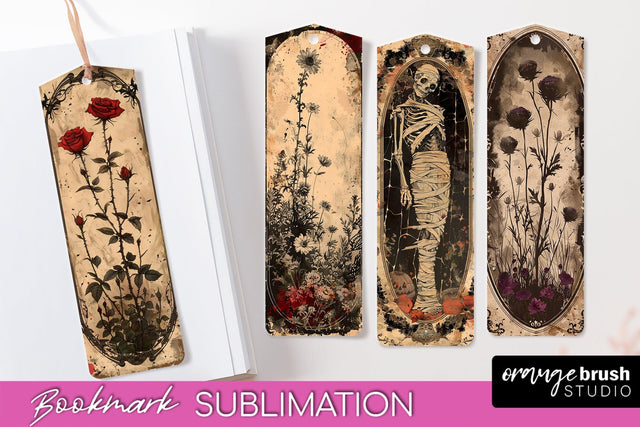 Vintage Halloween Bookmark - Printable Scrapbook Bookmarks Sublimation OrangeBrushStudio 