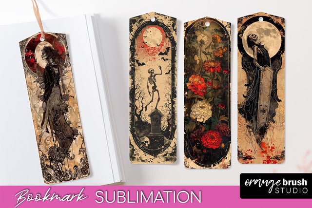 Vintage Halloween Bookmark - Printable Scrapbook Bookmarks Sublimation OrangeBrushStudio 