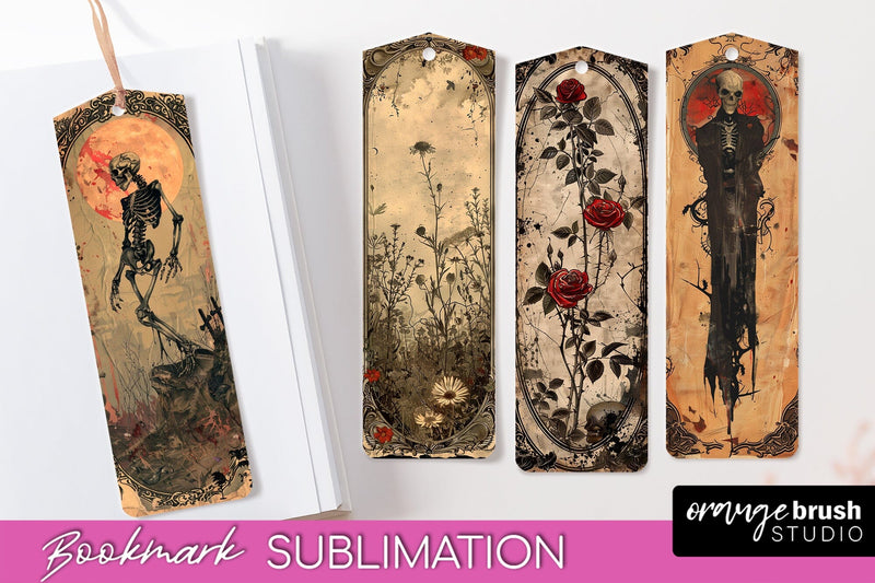 Vintage Halloween Bookmark - Printable Scrapbook Bookmarks Sublimation OrangeBrushStudio 