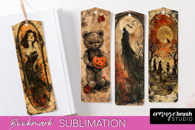 Vintage Halloween Bookmark - Printable Scrapbook Bookmarks Sublimation OrangeBrushStudio 